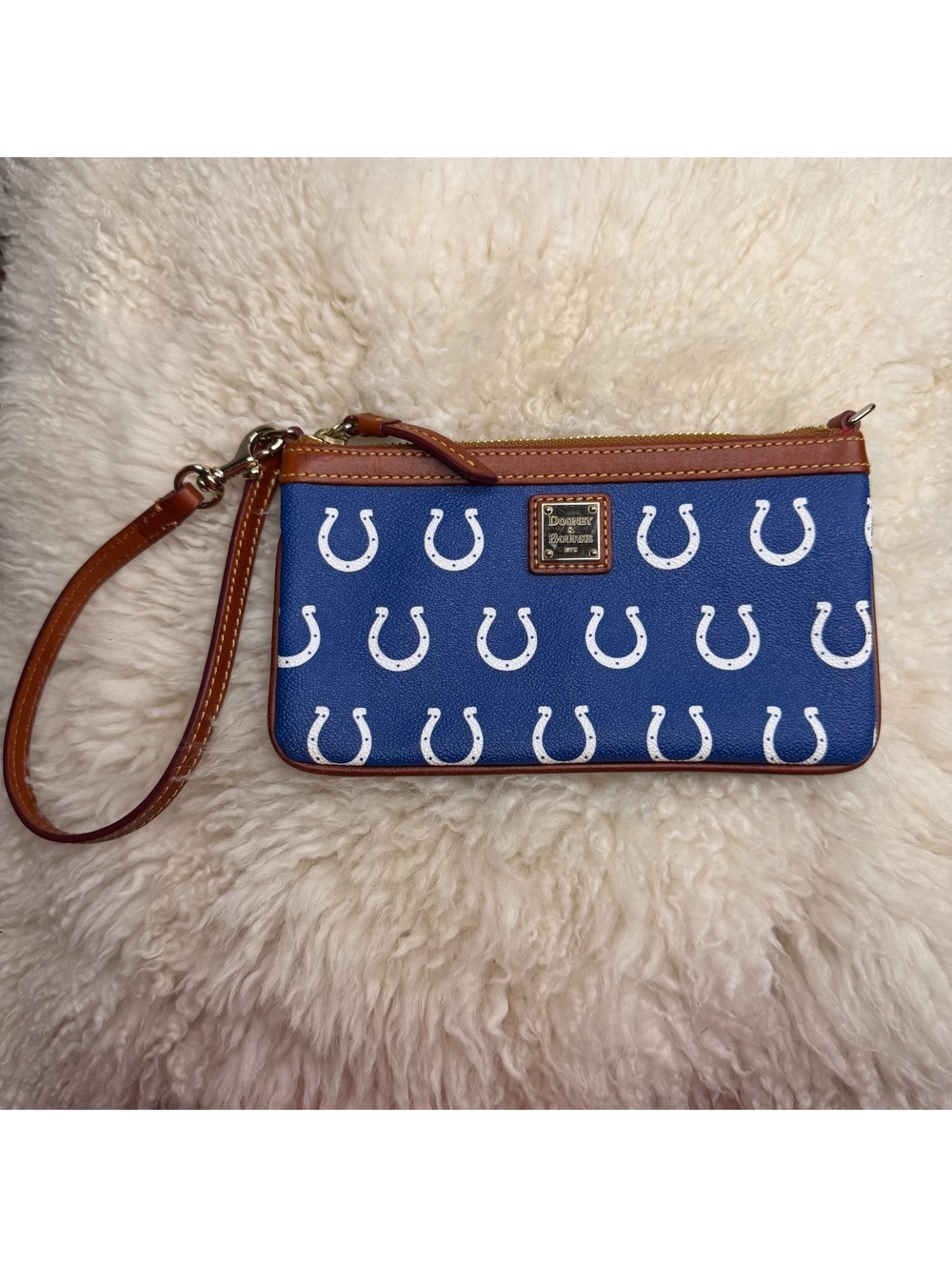 Dooney & Bourke Indianapolis Colts NFL Wristlet Clutch Blue Horseshoe Leather